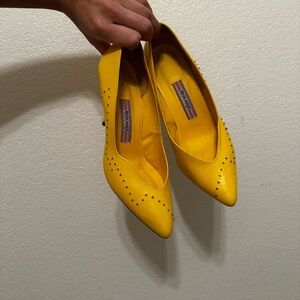 Vibrant Yellow Leather Studded Heels